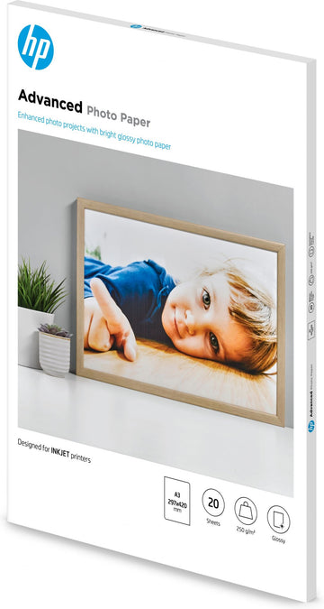 HP Papier photo Advanced, brillant, 250 g/m2, A3 (297 x 420 mm), 20 feuilles