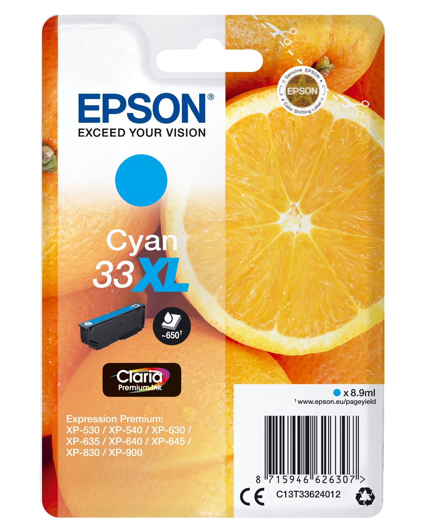 Epson Oranges C13T33624012 cartouche d'encre 1 pièce(s) Original Rendement élevé (XL) Cyan Epson