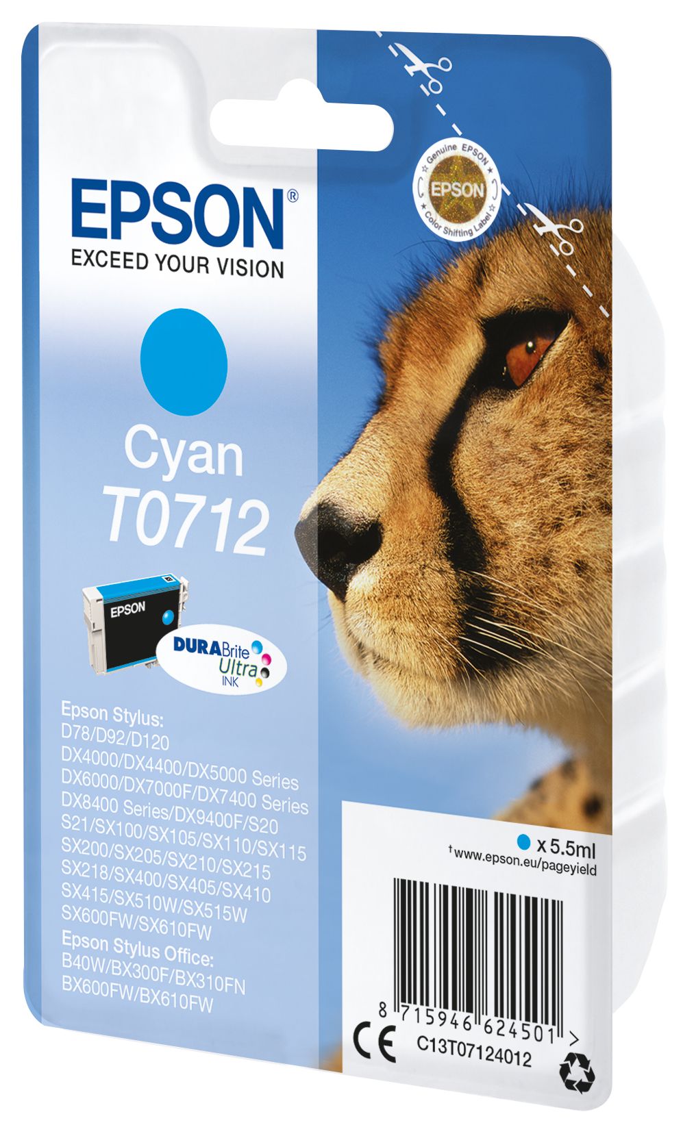Epson T0712 cartouche d'encre 1 pièce(s) Original Rendement standard Cyan Epson