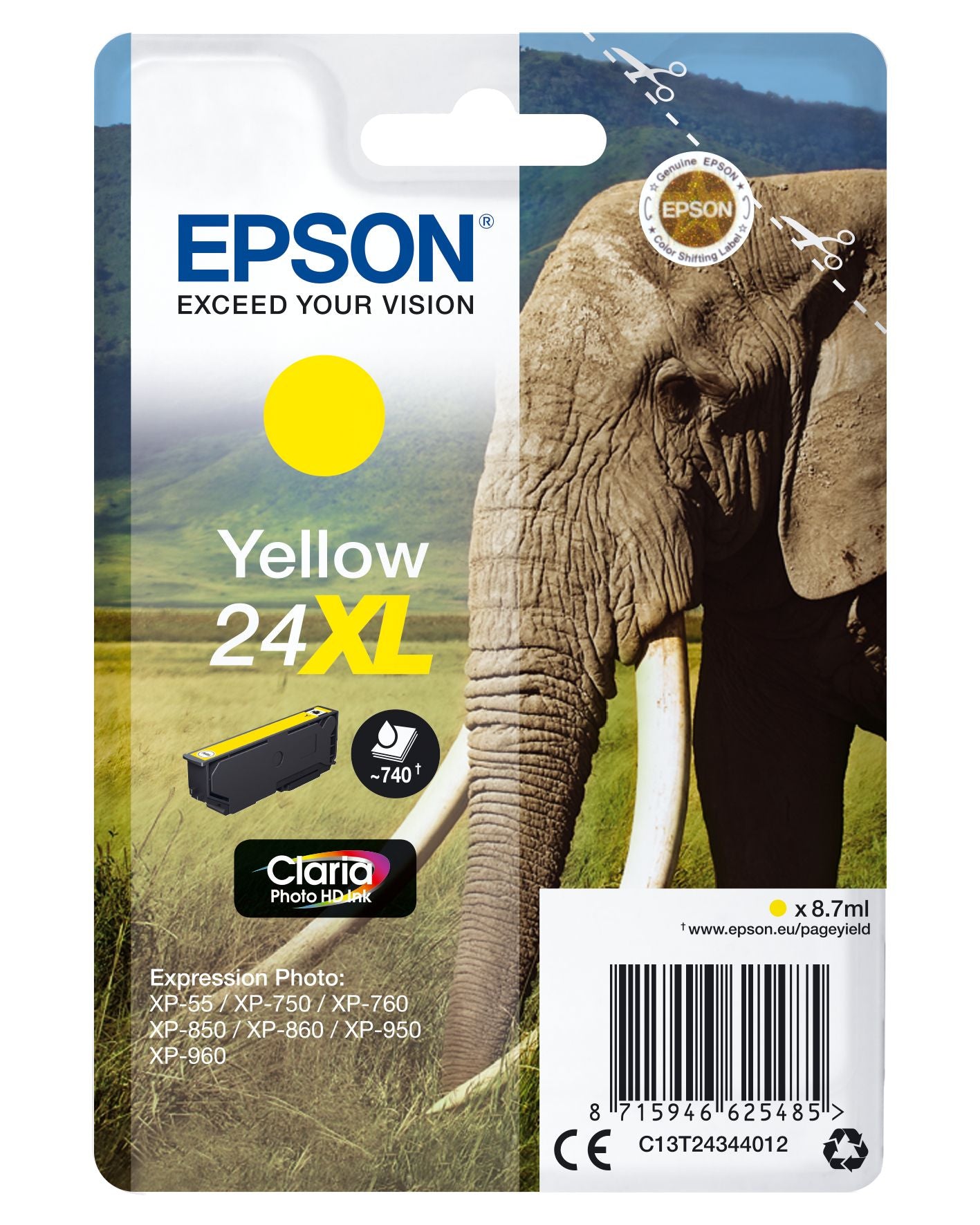Epson Elephant C13T24344012 cartouche d'encre 1 pièce(s) Original Rendement élevé (XL) Jaune Epson