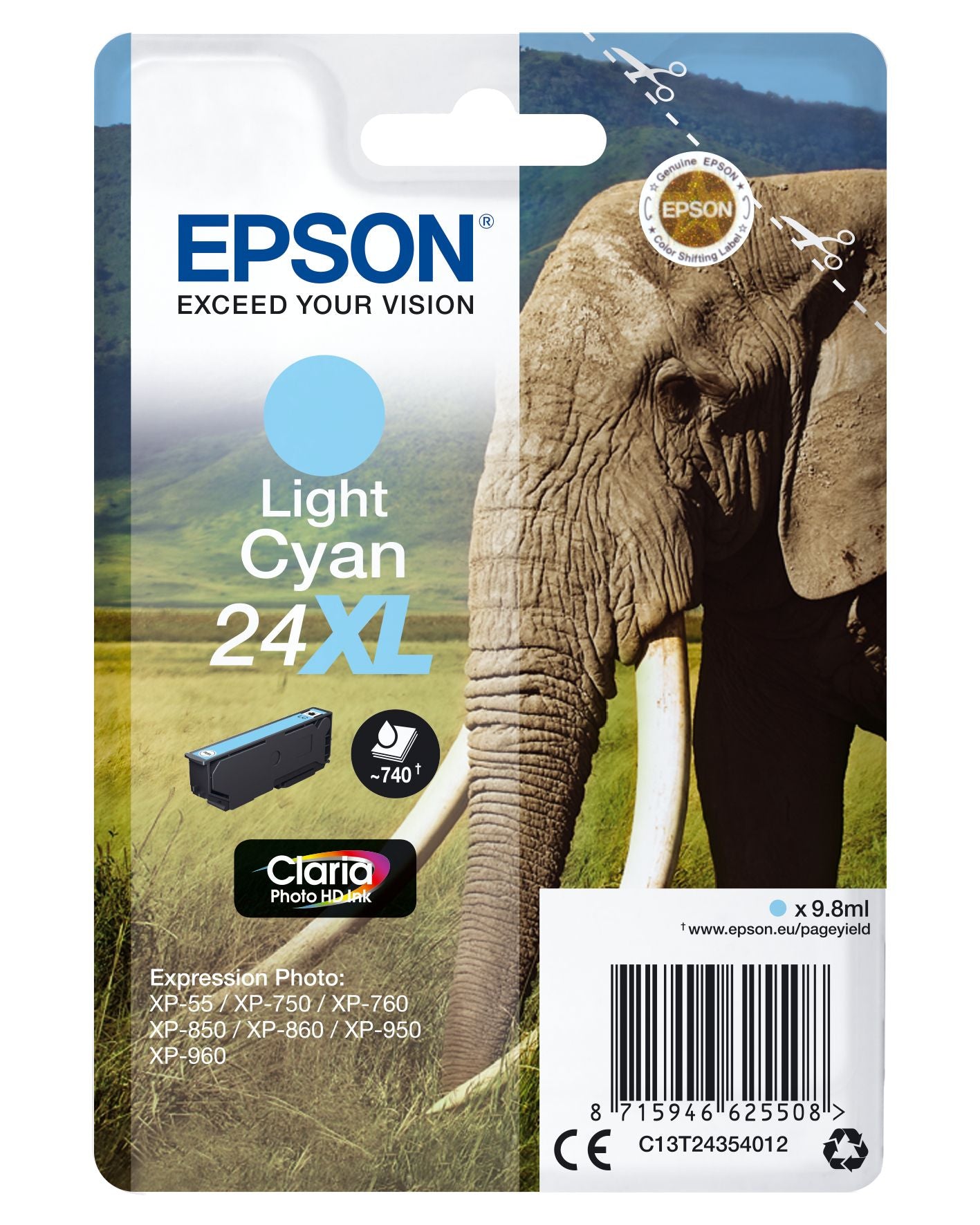 Epson Elephant C13T24354012 cartouche d'encre 1 pièce(s) Original Rendement élevé (XL) Cyan clair Epson