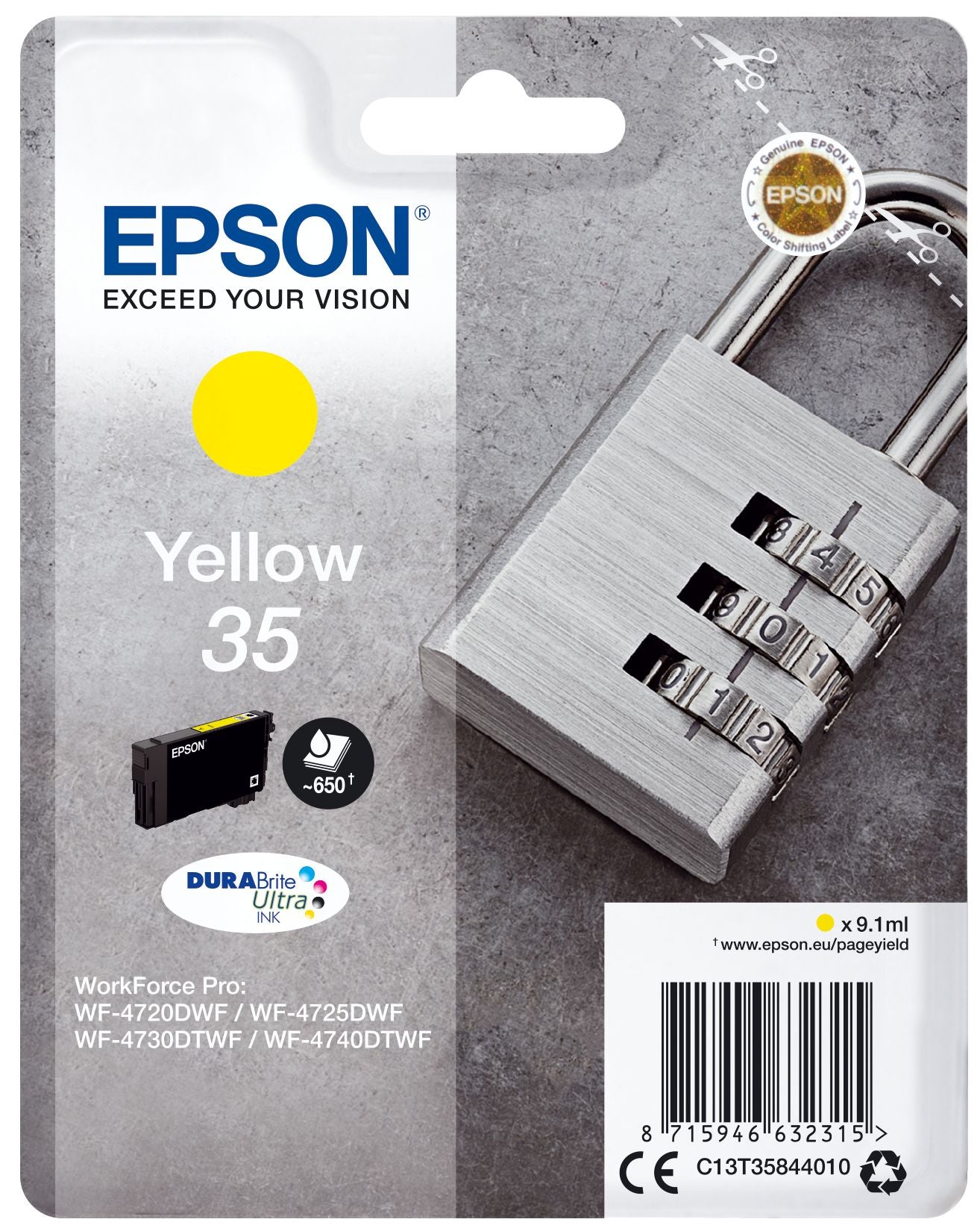Epson Padlock C13T35844010 cartouche d'encre 1 pièce(s) Original Rendement standard Jaune Epson