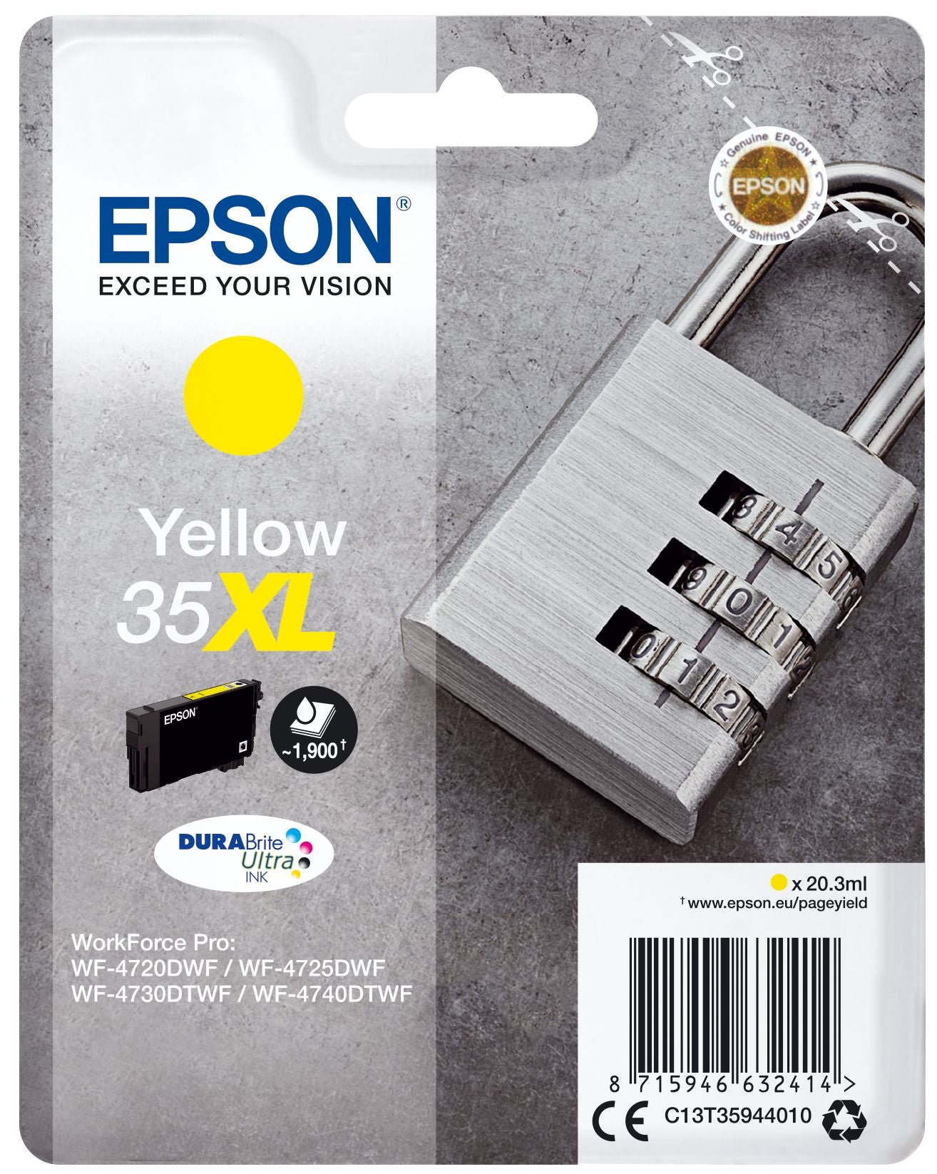 Epson Padlock C13T35944010 cartouche d'encre 1 pièce(s) Original Rendement élevé (XL) Jaune Epson