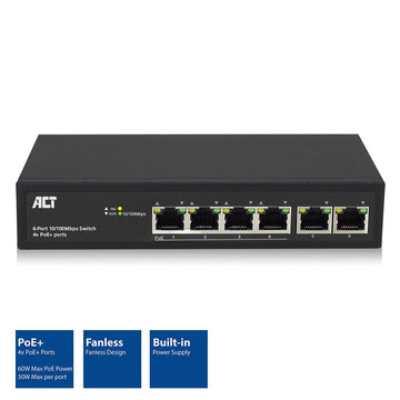 ACT AC4430 commutateur réseau Non-géré Fast Ethernet (10/100) Connexion Ethernet, supportant l'alimentation via ce port (PoE) Noir ACT