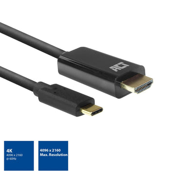ACT AC7315 câble vidéo et adaptateur 2 m USB Type-C HDMI Type A (Standard) Noir ACT
