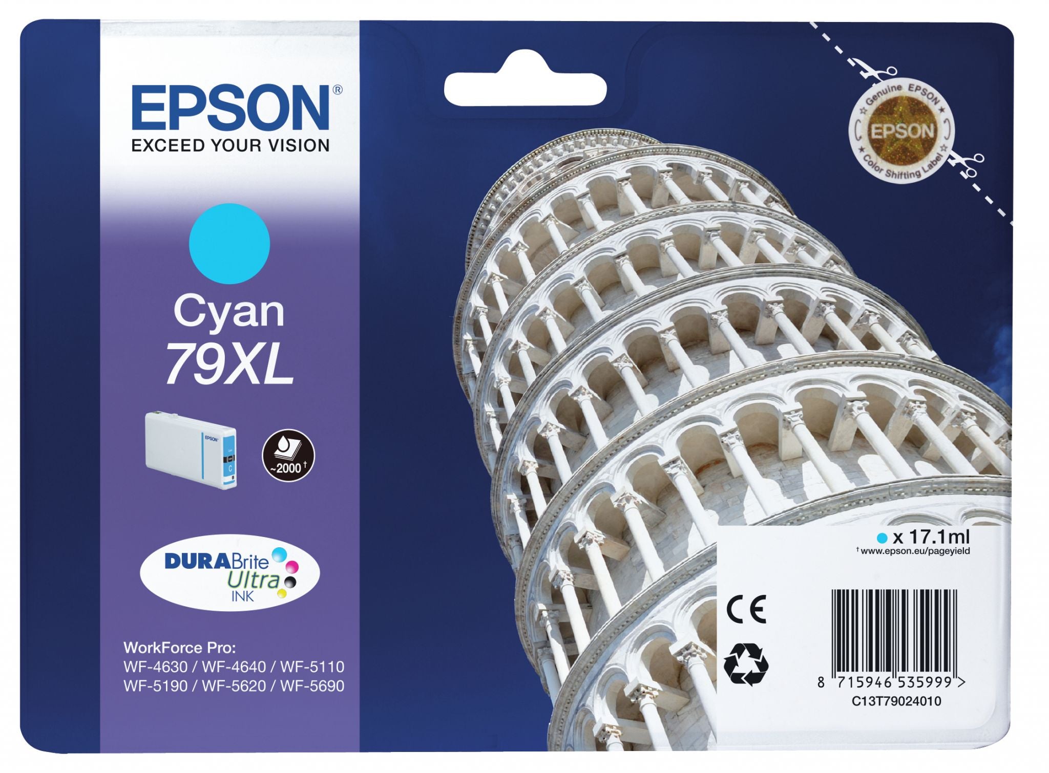 Epson Tower of Pisa 79XL cartouche d'encre 1 pièce(s) Original Rendement élevé (XL) Cyan Epson