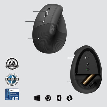 Logitech Lift for Business souris Gauche RF sans fil + Bluetooth Optique 4000 DPI Logitech