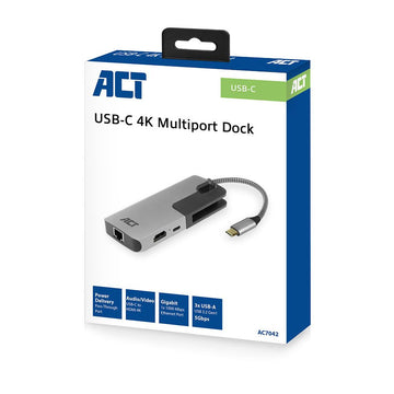 ACT AC7042 station d'accueil Avec fil USB 3.2 Gen 1 (3.1 Gen 1) Type-C Noir, Gris ACT