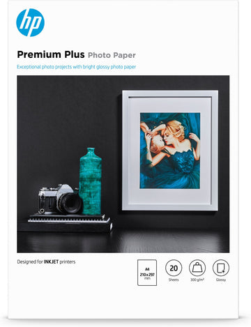 HP Papier photo brillant Premium Plus (20 feuilles – A4 – 210 x 297 mm)