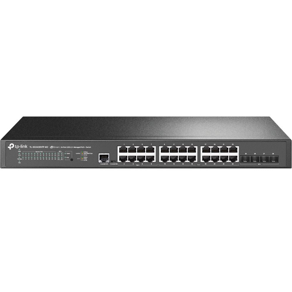 TP-Link TL-SG3428XPP-M2 commutateur réseau Géré L2+ 2.5G Ethernet (100/1000/2500) Connexion Ethernet, supportant l'alimentation via ce port (PoE) 1U Noir