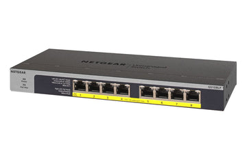 NETGEAR GS108LP Non-géré Gigabit Ethernet (10/100/1000) Connexion Ethernet, supportant l'alimentation via ce port (PoE) 1U Noir, Gris Netgear