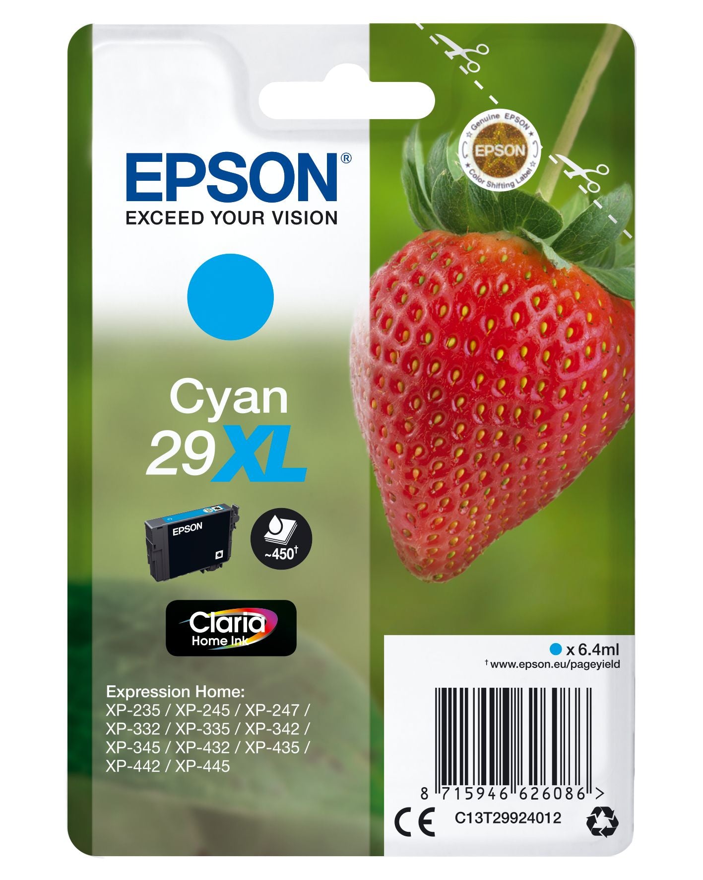 Epson Strawberry C13T29924012 cartouche d'encre 1 pièce(s) Original Rendement élevé (XL) Cyan Epson
