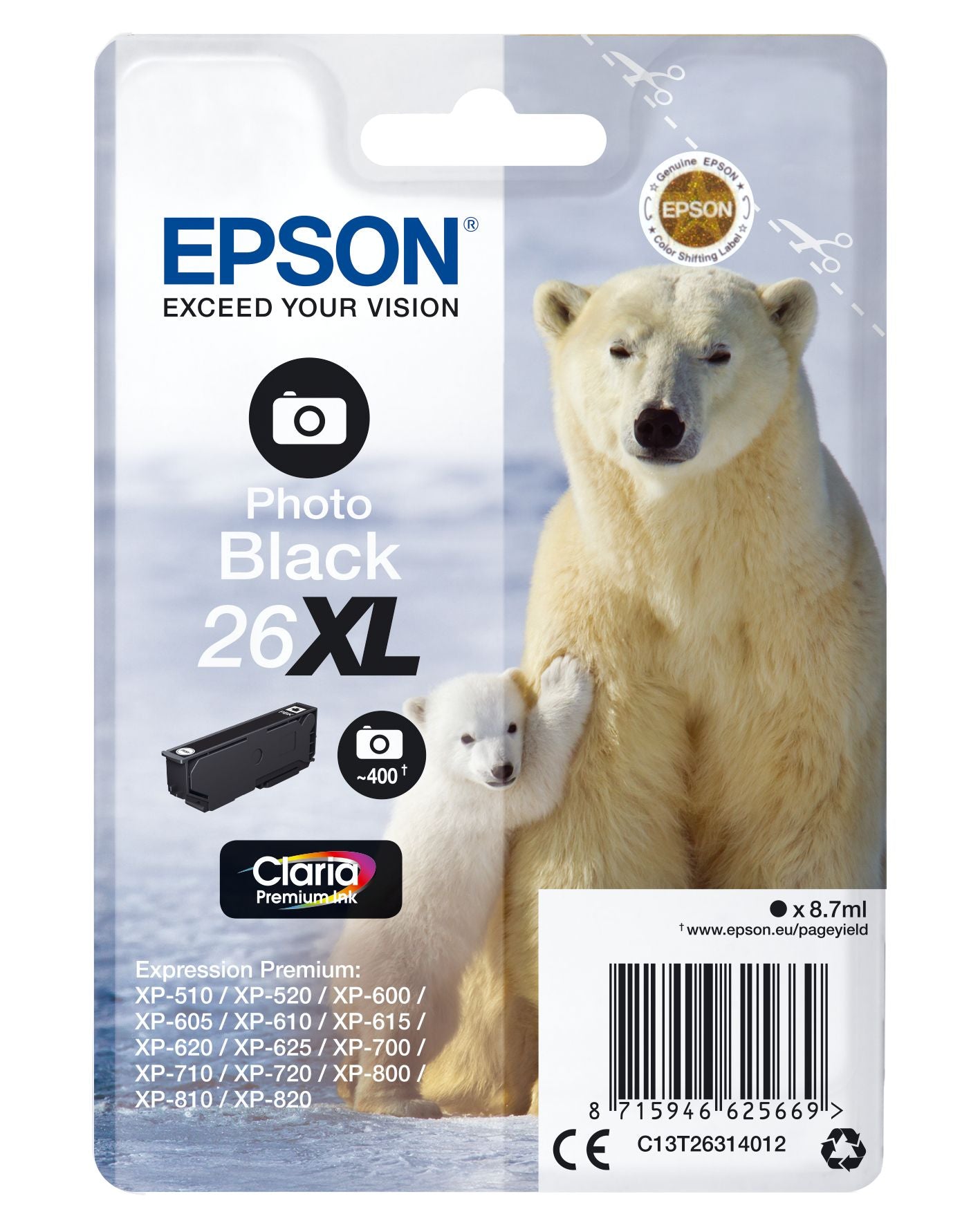 Epson Polar bear C13T26314012 cartouche d'encre 1 pièce(s) Original Rendement élevé (XL) Photo noire Epson