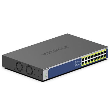 NETGEAR GS516PP Non-géré Gigabit Ethernet (10/100/1000) Connexion Ethernet, supportant l'alimentation via ce port (PoE) Bleu, Gris Netgear
