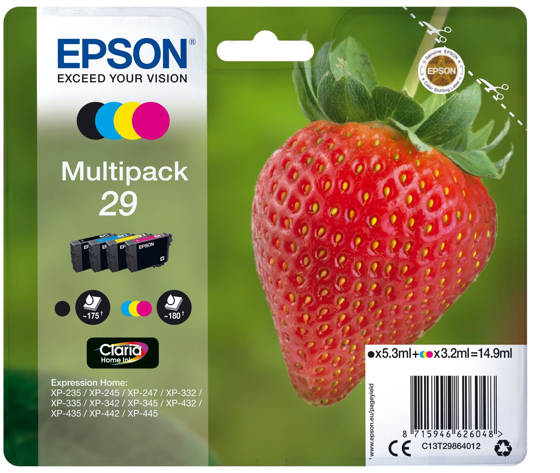 Epson Strawberry C13T29864012 cartouche d'encre 1 pièce(s) Original Rendement standard Noir, Cyan, Magenta, Jaune Epson